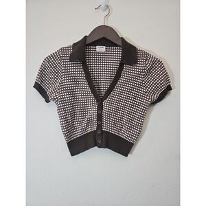 Cotton:On Women's Cropped Shirt Cotton‎ Button Short Sleeve Polo Cardigan Sz XS
